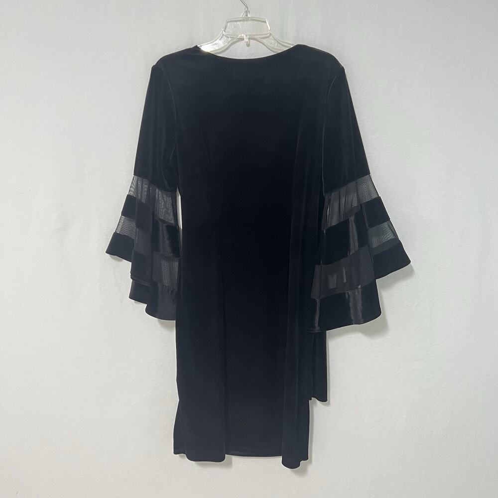 R&M Richards Black Formal Dress 14 Bell Sleeves Faux Wrap Rhinestones Evening - Picture 8 of 11